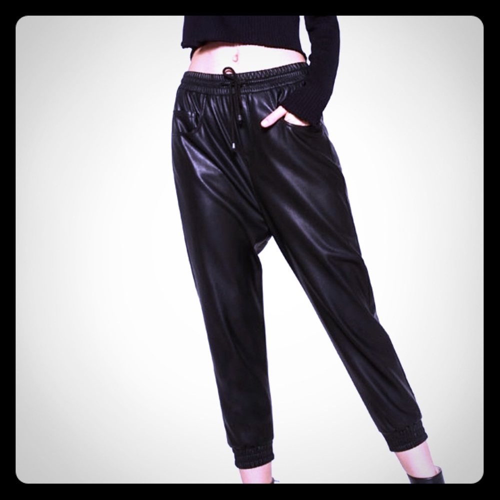 Zara woman leather joggers style 2017 pants